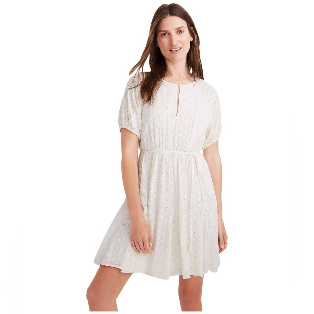 Madewell EYELET TASSEL-TIE Ivory MINI DRESS Size 4